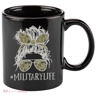Military Life Messy Bun Wife 11oz C Handle Ceramic Mug