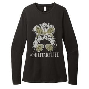 Military Life Messy Bun Wife Womens CVC Long Sleeve Shirt