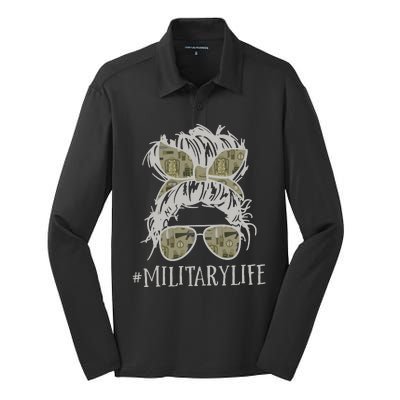 Military Life Messy Bun Wife Silk Touch Performance Long Sleeve Polo