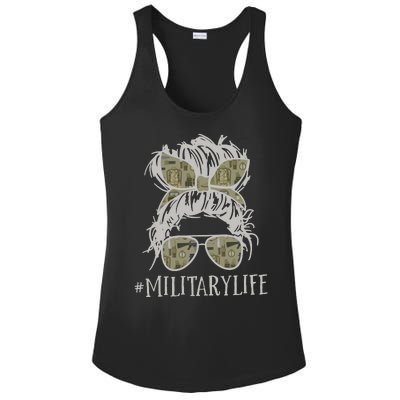 Military Life Messy Bun Wife Ladies PosiCharge Competitor Racerback Tank