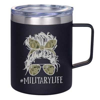 Military Life Messy Bun Wife 12oz Stainless Steel Coffee Mug