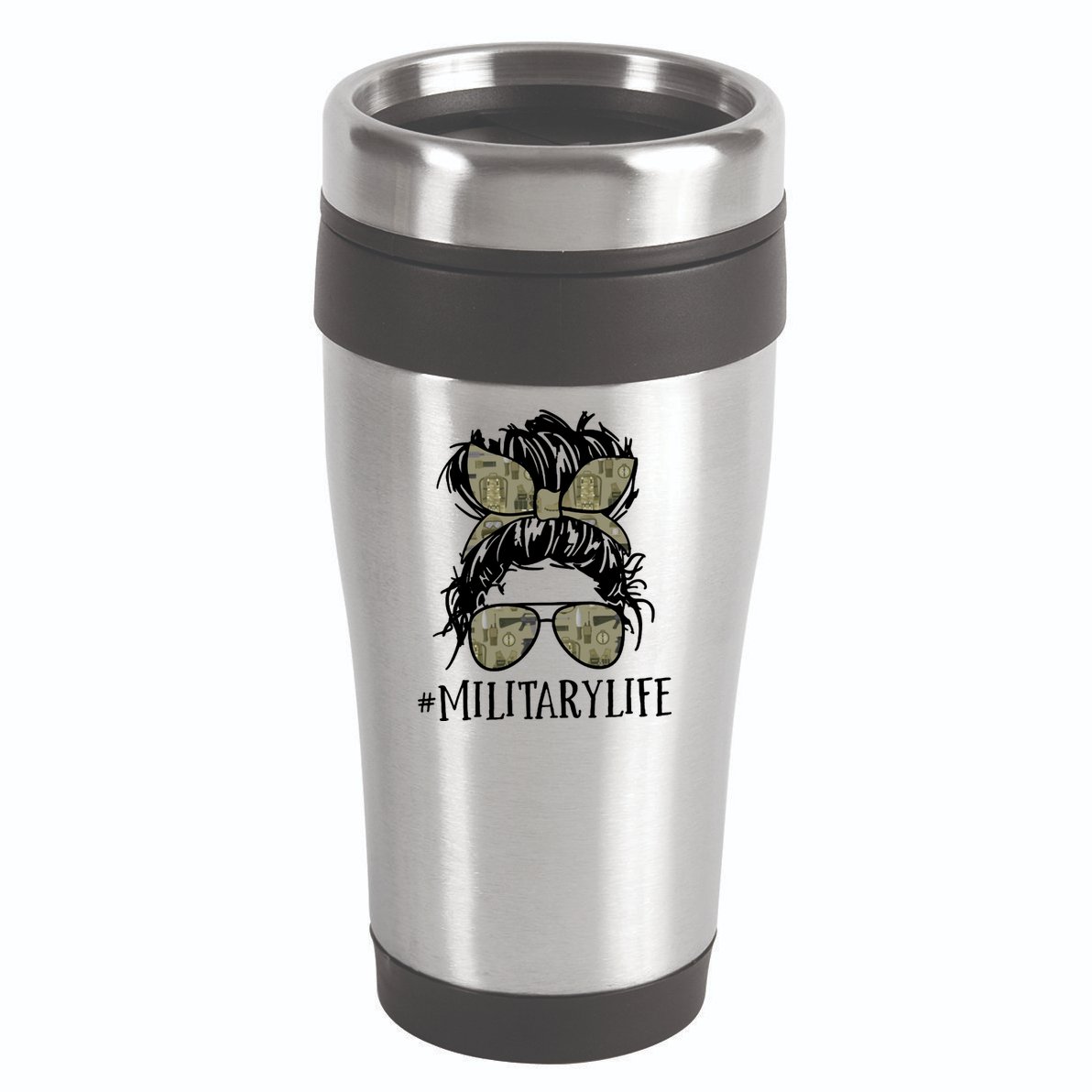 Military Life Messy Bun Wife 16oz Travel Tumbler