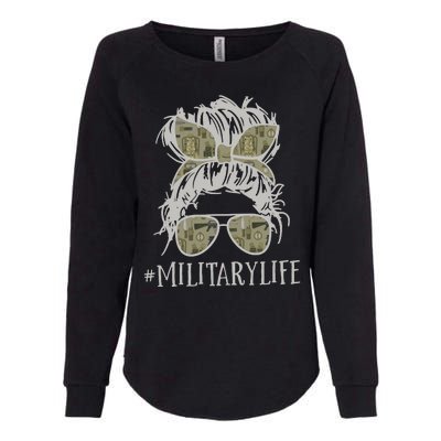 Military Life Messy Bun Wife Womens California Wash Sweatshirt