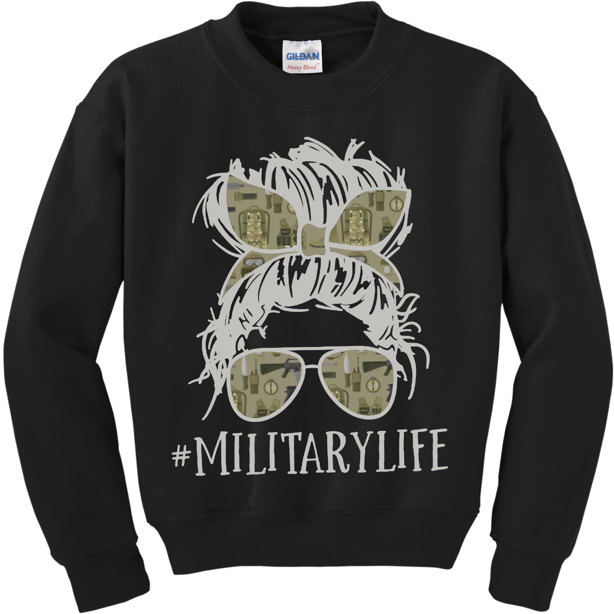 Military Life Messy Bun Wife Kids Sweatshirt