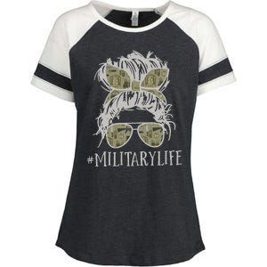 Military Life Messy Bun Wife Enza Ladies Jersey Colorblock Tee