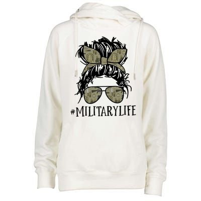 Military Life Messy Bun Wife Womens Funnel Neck Pullover Hood