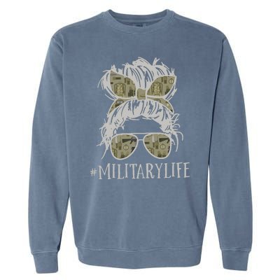 Military Life Messy Bun Wife Garment-Dyed Sweatshirt