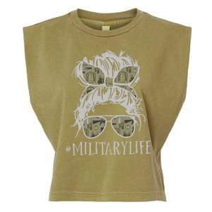 Military Life Messy Bun Wife Garment-Dyed Women's Muscle Tee