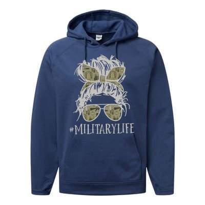 Military Life Messy Bun Wife Performance Fleece Hoodie