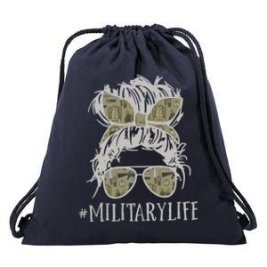 Military Life Messy Bun Wife Drawstring Bag