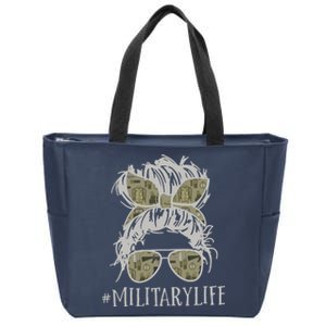 Military Life Messy Bun Wife Zip Tote Bag