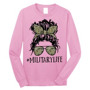 Military Life Messy Bun Wife Long Sleeve Shirt