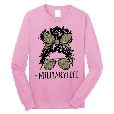 Military Life Messy Bun Wife Long Sleeve Shirt