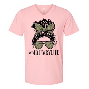 Military Life Messy Bun Wife V-Neck T-Shirt