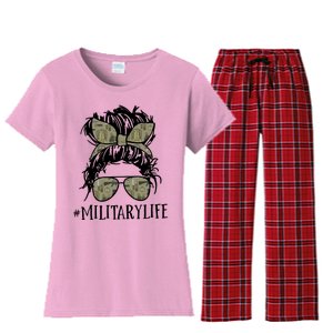 Military Life Messy Bun Wife Women's Flannel Pajama Set