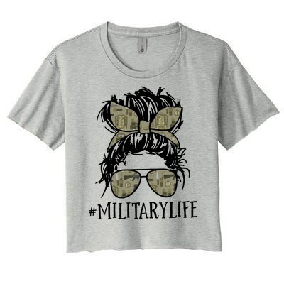 Military Life Messy Bun Wife Women's Crop Top Tee