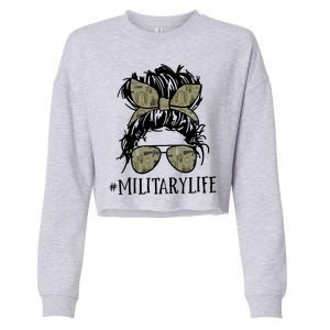 Military Life Messy Bun Wife Cropped Pullover Crew