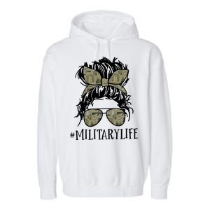 Military Life Messy Bun Wife Garment-Dyed Fleece Hoodie