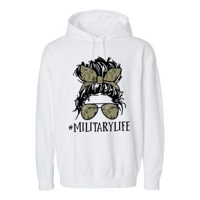 Military Life Messy Bun Wife Garment-Dyed Fleece Hoodie