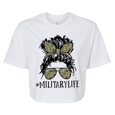 Military Life Messy Bun Wife Bella+Canvas Jersey Crop Tee