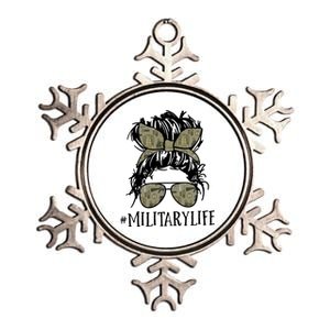 Military Life Messy Bun Wife Metallic Star Ornament