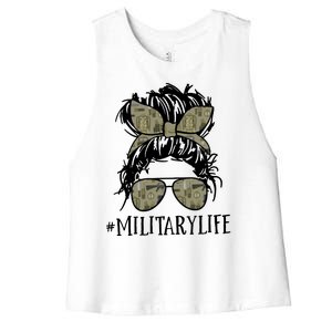 Military Life Messy Bun Wife Women's Racerback Cropped Tank