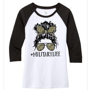 Military Life Messy Bun Wife Women's Tri-Blend 3/4-Sleeve Raglan Shirt