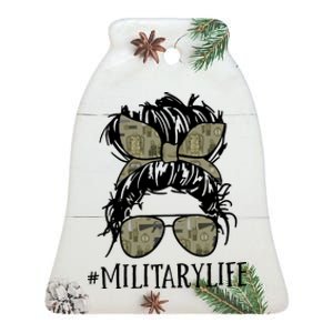 Military Life Messy Bun Wife Ceramic Bell Ornament