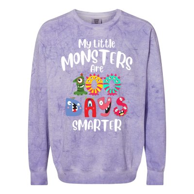 My Little Monsters Are 100 Days Smarter Funny Gift School Teacher Cool Gift Colorblast Crewneck Sweatshirt