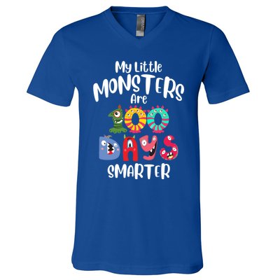 My Little Monsters Are 100 Days Smarter Funny Gift School Teacher Cool Gift V-Neck T-Shirt