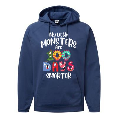 My Little Monsters Are 100 Days Smarter Funny Gift School Teacher Cool Gift Performance Fleece Hoodie