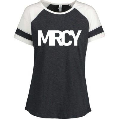 MRCY Logo Mercy Christian Slogan Enza Ladies Jersey Colorblock Tee