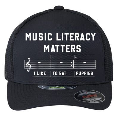 Music Literacy Matters I Like To Eat Puppies Flexfit Unipanel Trucker Cap