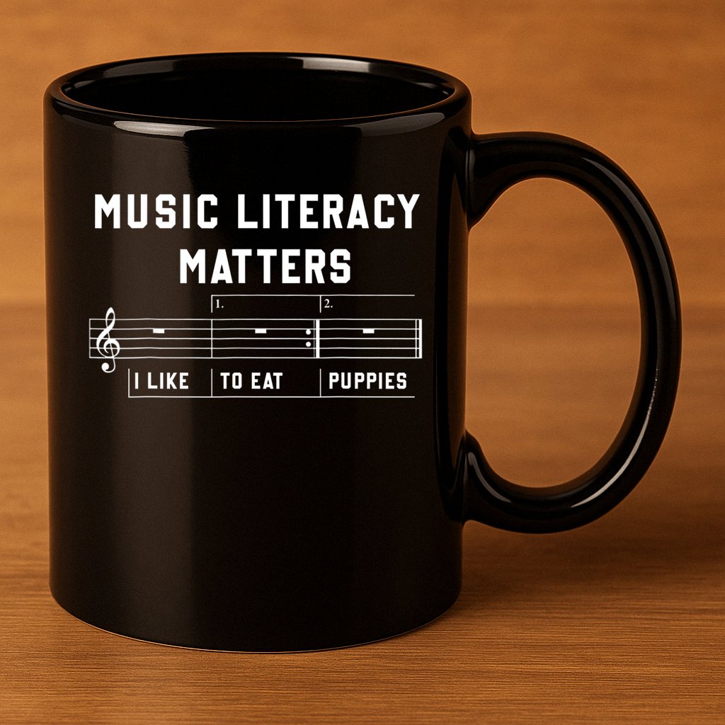 Music Literacy Matters I Like To Eat Puppies 11oz C Handle Ceramic Mug