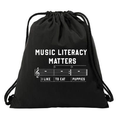 Music Literacy Matters I Like To Eat Puppies Drawstring Bag