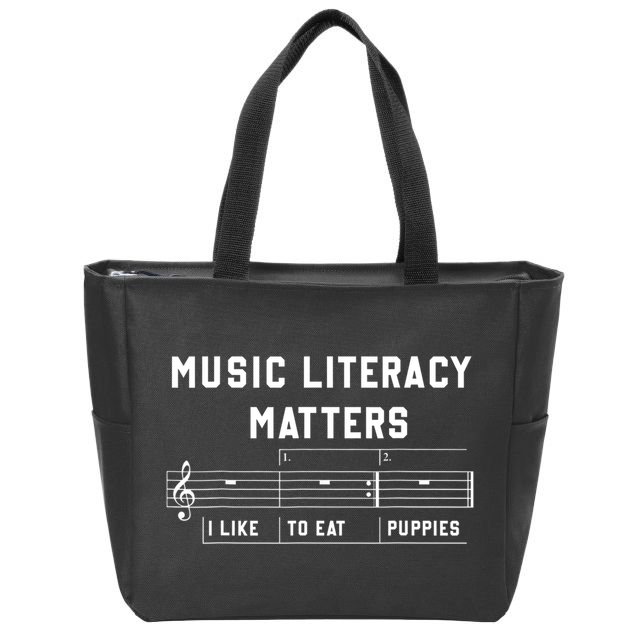 Music Literacy Matters I Like To Eat Puppies Zip Tote Bag