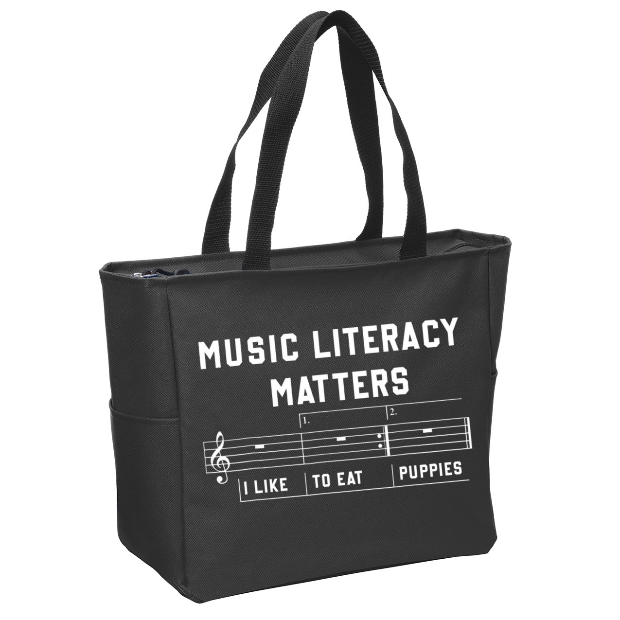 Music Literacy Matters I Like To Eat Puppies Zip Tote Bag