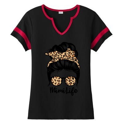 Mimi Life Messy Bun Hair Funny Leopard Mimi Gift Ladies Halftime Notch Neck Tee