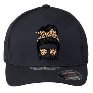 Mimi Life Messy Bun Hair Funny Leopard Mimi Gift Flexfit Unipanel Trucker Cap