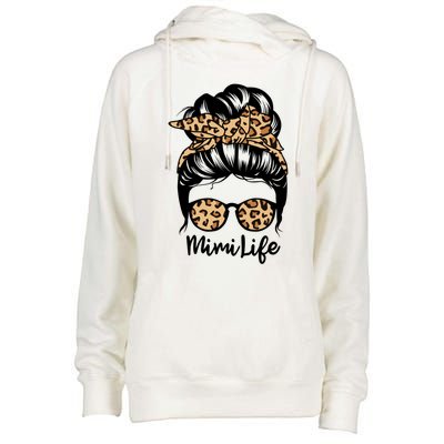 Mimi Life Messy Bun Hair Funny Leopard Mimi Gift Womens Funnel Neck Pullover Hood