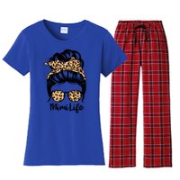 Mimi Life Messy Bun Hair Funny Leopard Mimi Gift Women's Flannel Pajama Set