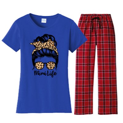 Mimi Life Messy Bun Hair Funny Leopard Mimi Gift Women's Flannel Pajama Set