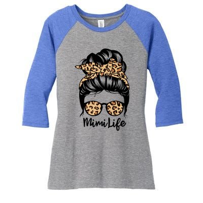 Mimi Life Messy Bun Hair Funny Leopard Mimi Gift Women's Tri-Blend 3/4-Sleeve Raglan Shirt