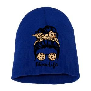 Mimi Life Messy Bun Hair Funny Leopard Mimi Gift Short Acrylic Beanie