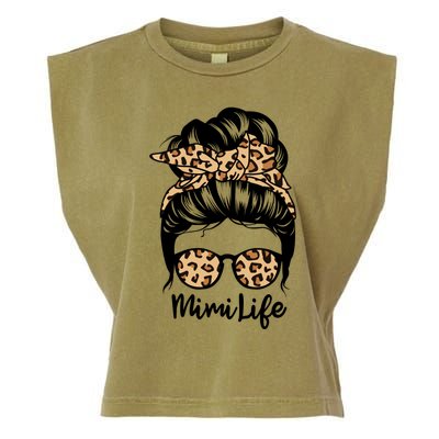 Mimi Life Messy Bun Hair Funny Leopard Mimi Gift Garment-Dyed Women's Muscle Tee