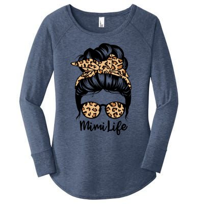 Mimi Life Messy Bun Hair Funny Leopard Mimi Gift Women's Perfect Tri Tunic Long Sleeve Shirt