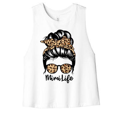 Mimi Life Messy Bun Hair Funny Leopard Mimi Gift Women's Racerback Cropped Tank