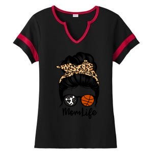 Mom Life Messy Bun Hair Funny Basketball Cheer Mom Gift Ladies Halftime Notch Neck Tee