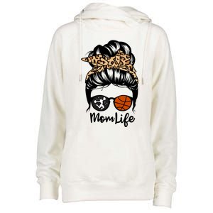 Mom Life Messy Bun Hair Funny Basketball Cheer Mom Gift Womens Funnel Neck Pullover Hood