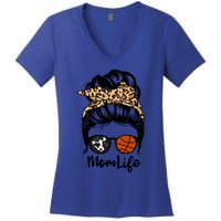 Mom Life Messy Bun Hair Funny Basketball Cheer Mom Gift Women's V-Neck T-Shirt